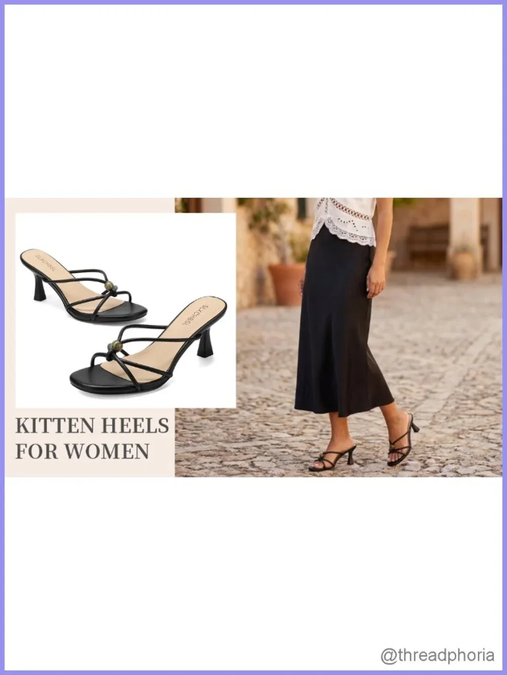 Slip On Kitten Heels for Women Round Open Toe Beaded Heeled Sandals